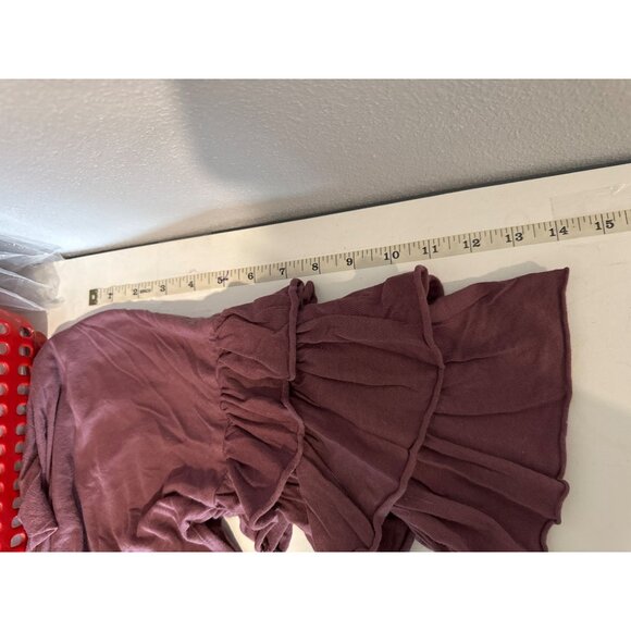 American Eagle Womens Top Sz S Mauve Ruffled Sleeve Stretch Knit V-Neck SoftAF - Picture 8 of 10